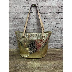 Michael Kors Women’s Gold Metallic Shoulder Logo Handbag 10x15